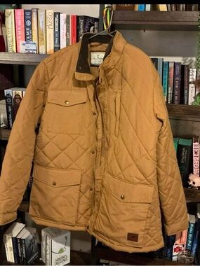 Men's Quilted Tan Puffer Jacket with Stand Collar